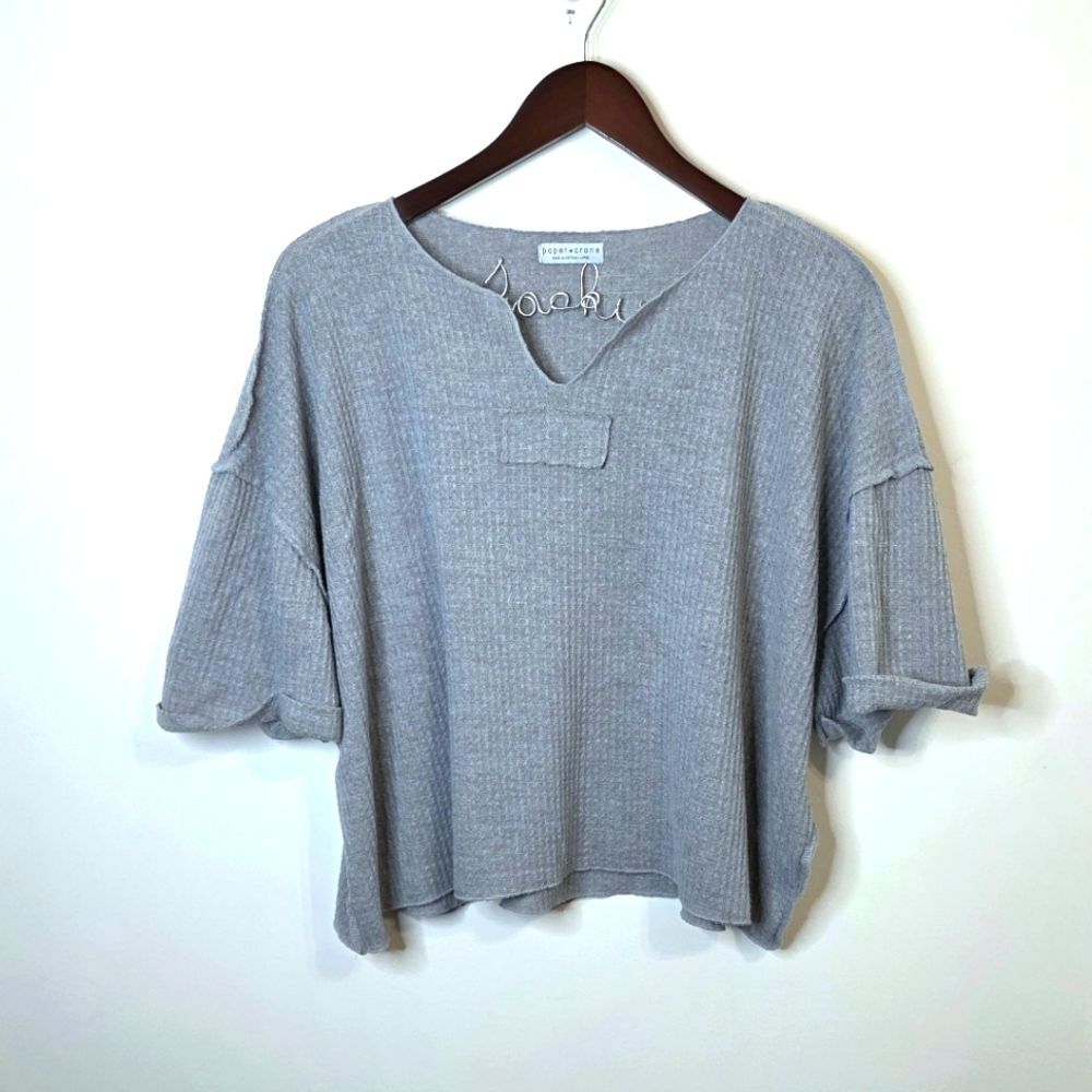 Paper Crane Gray Waffle Knit Top Size Large